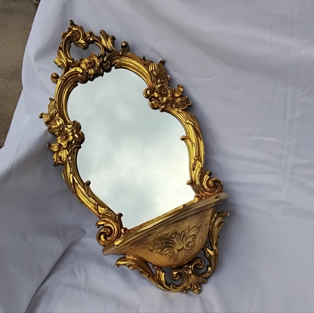 Gold Syroco Ornate Wall Mirror with Shelf - Classic One Piece Home Accent